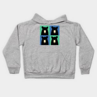 BLACK BEAR ON GREEN AND BLUE Kids Hoodie